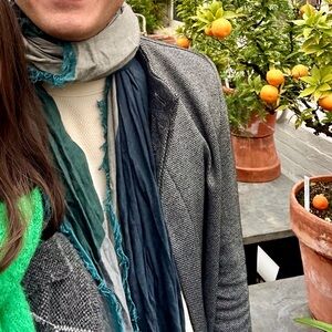 Giorgio Armani Teal and Blue and Grey Fringed Silk Blend Men’s Scarf